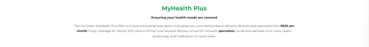 Dis-Chem Health MyHealth Plus Plan Overview