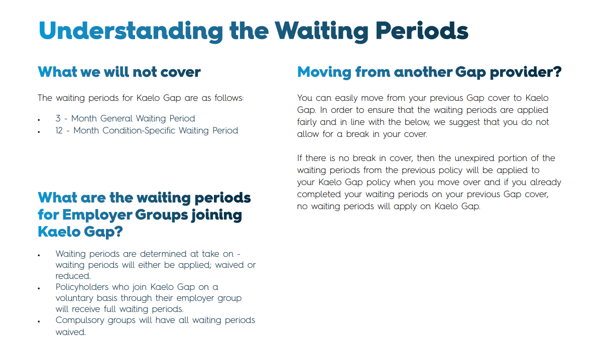 Kaelo Gap Core Waiting Periods
