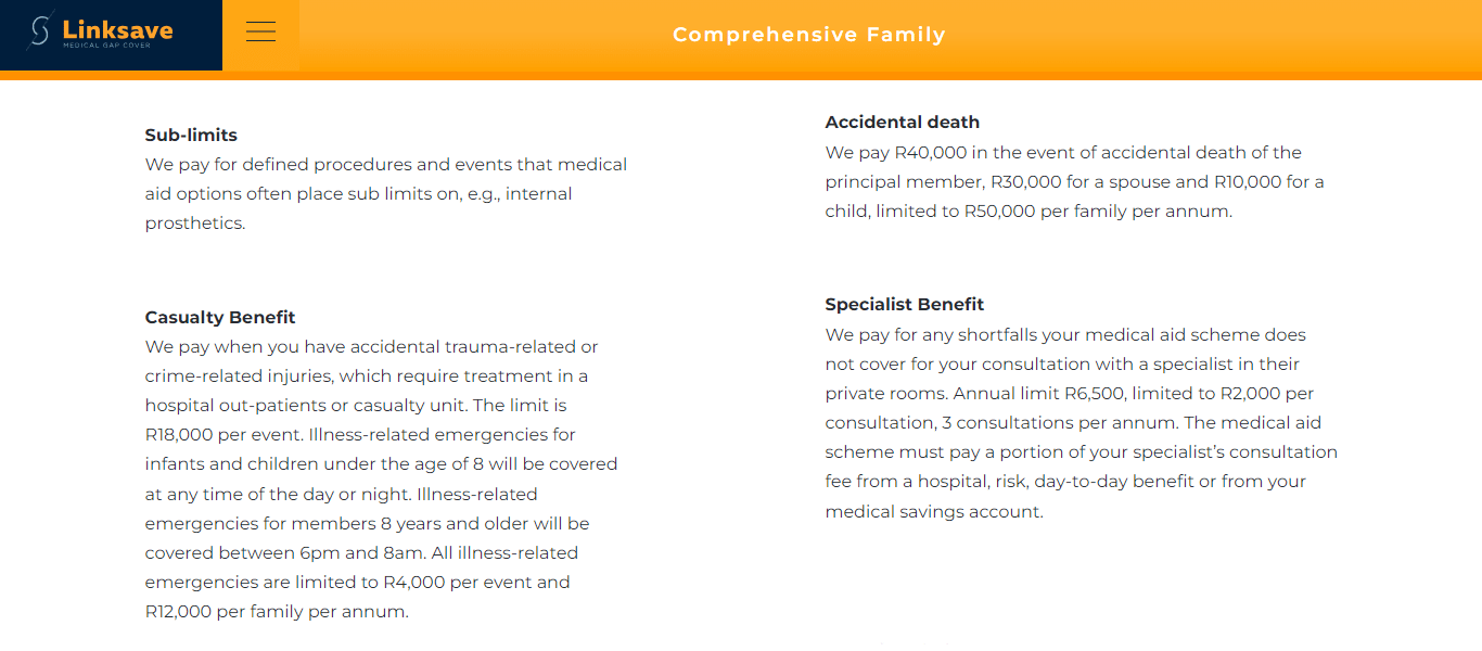 Linksave Comprehensive Family Benefits and Cover Breakdown
